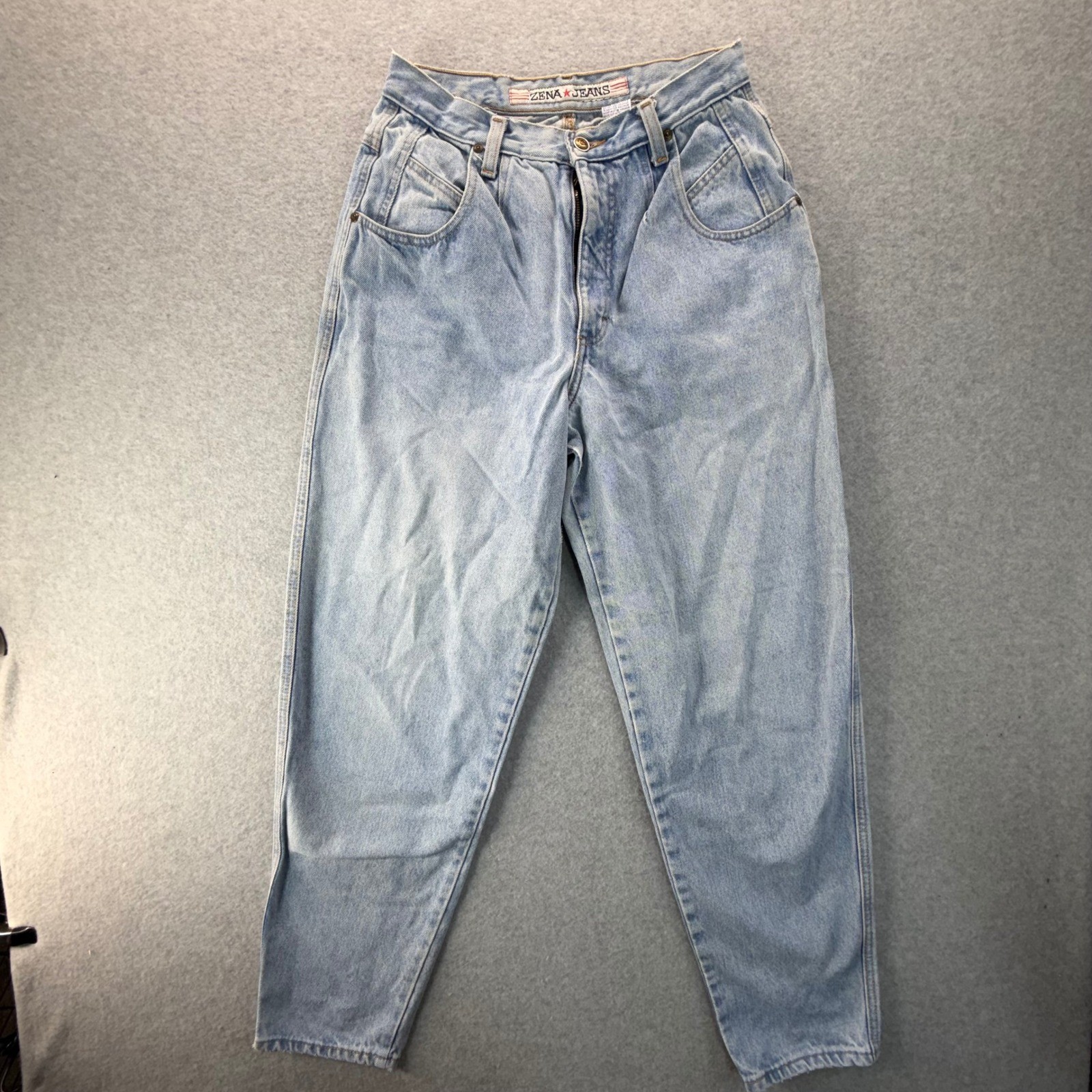Vintage Zena Jeans Light Wash High Rise Pleated Mom Jeans Size 10 27 Waist 90s