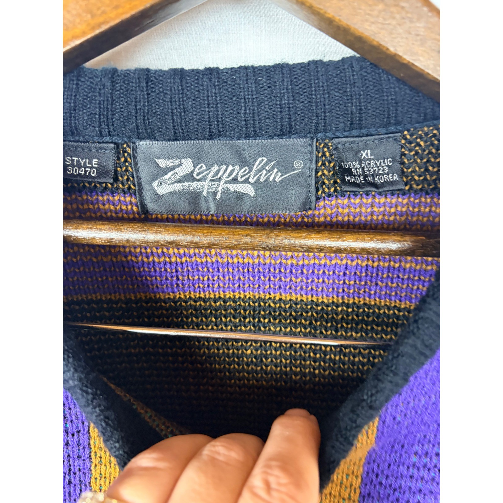 Zeppelin Vintage 90s Abstract Geometric Womens Knit Sweater XL Black Multi