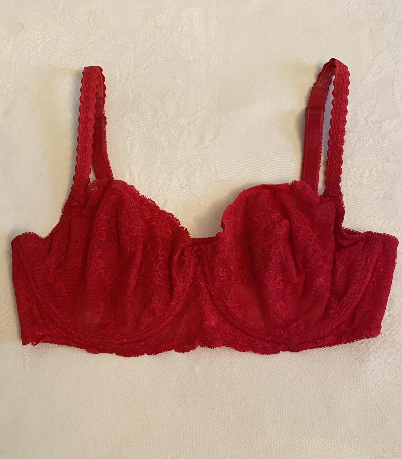 Vintage Red Lace Bra and Panty Hot Pants Shorts Lingerie Pin-Up Sexy 34DD Felina