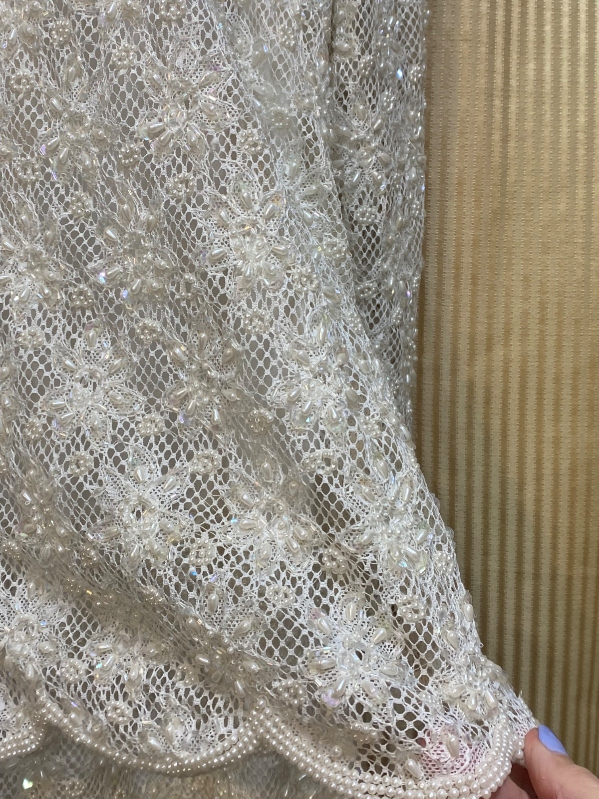 VTG Laurence Kazar Beaded Ivory Dress Elegant Floral Lace Formal Wedding 2X