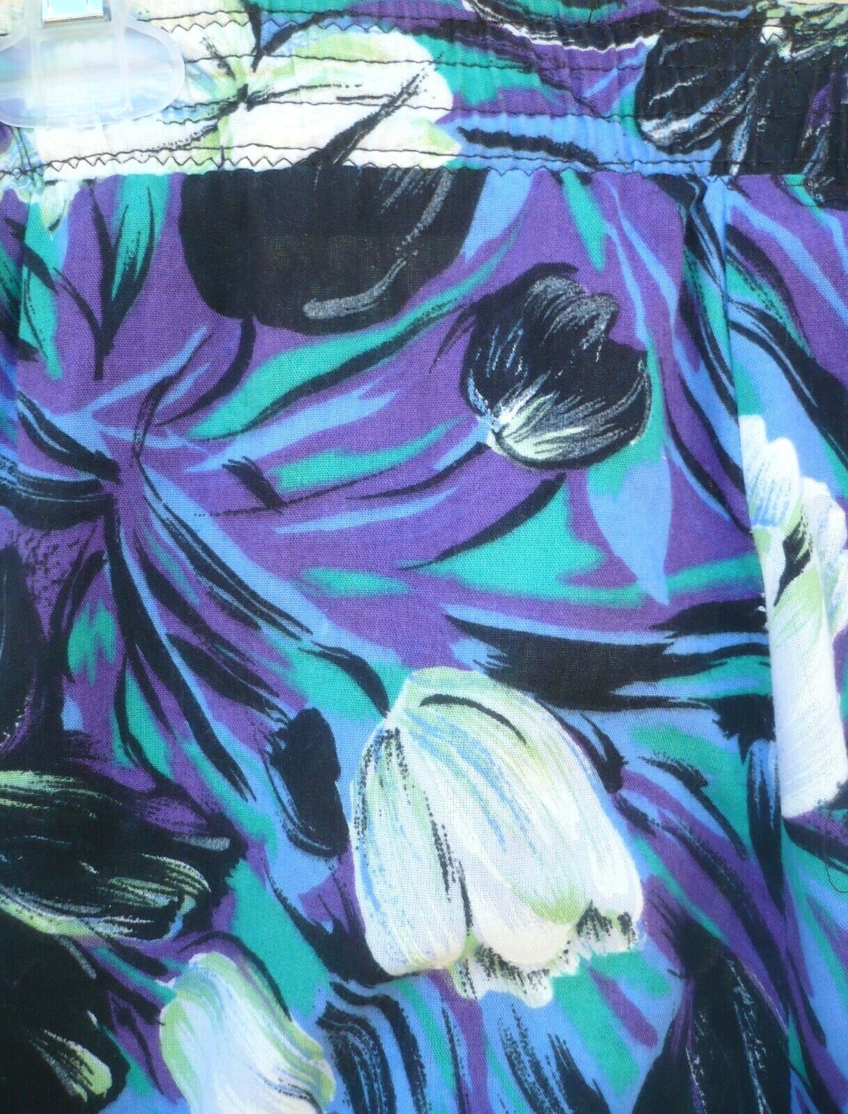 VTG COPY CATS XL L TULIP FLOWER SKIRT PURPLE WHITE FLORAL GREEN ELASTIC WST LADY