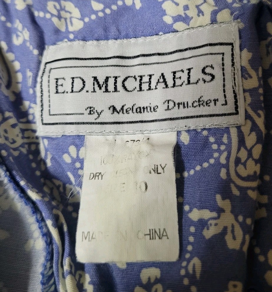 Vintage ’80s ED Michaels Dress Size 10 Blue Tea Garden Floral Dress