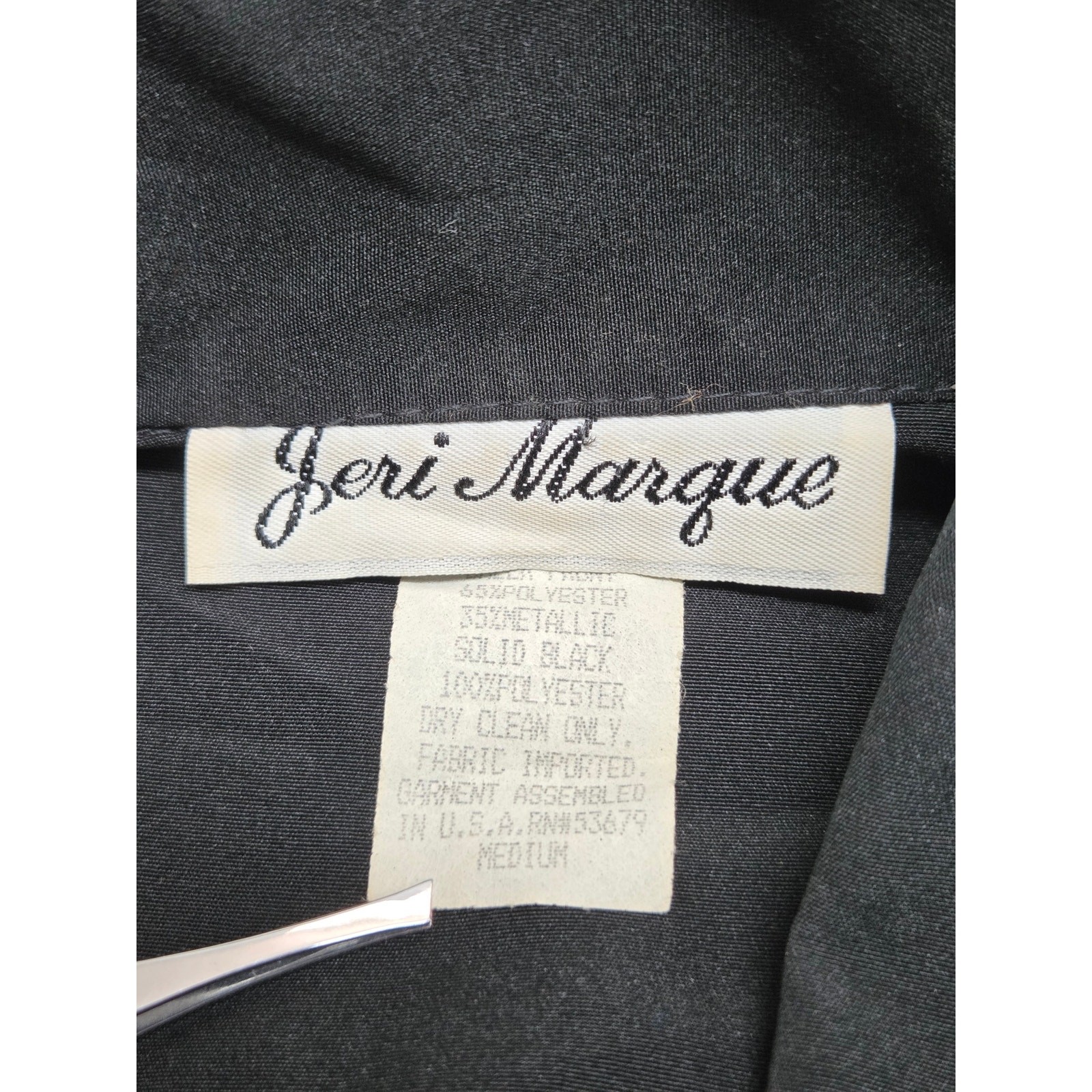 VTG 1980s Jeri Marque Metallic Scroll Blouse Black Purple Teal Button Down