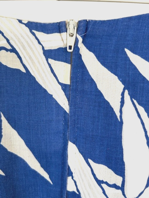 Tsark Hawaii Vtg 70’s Dress 9/10 Blue White Asian Inspo Pockets Zip Piping A-Lin