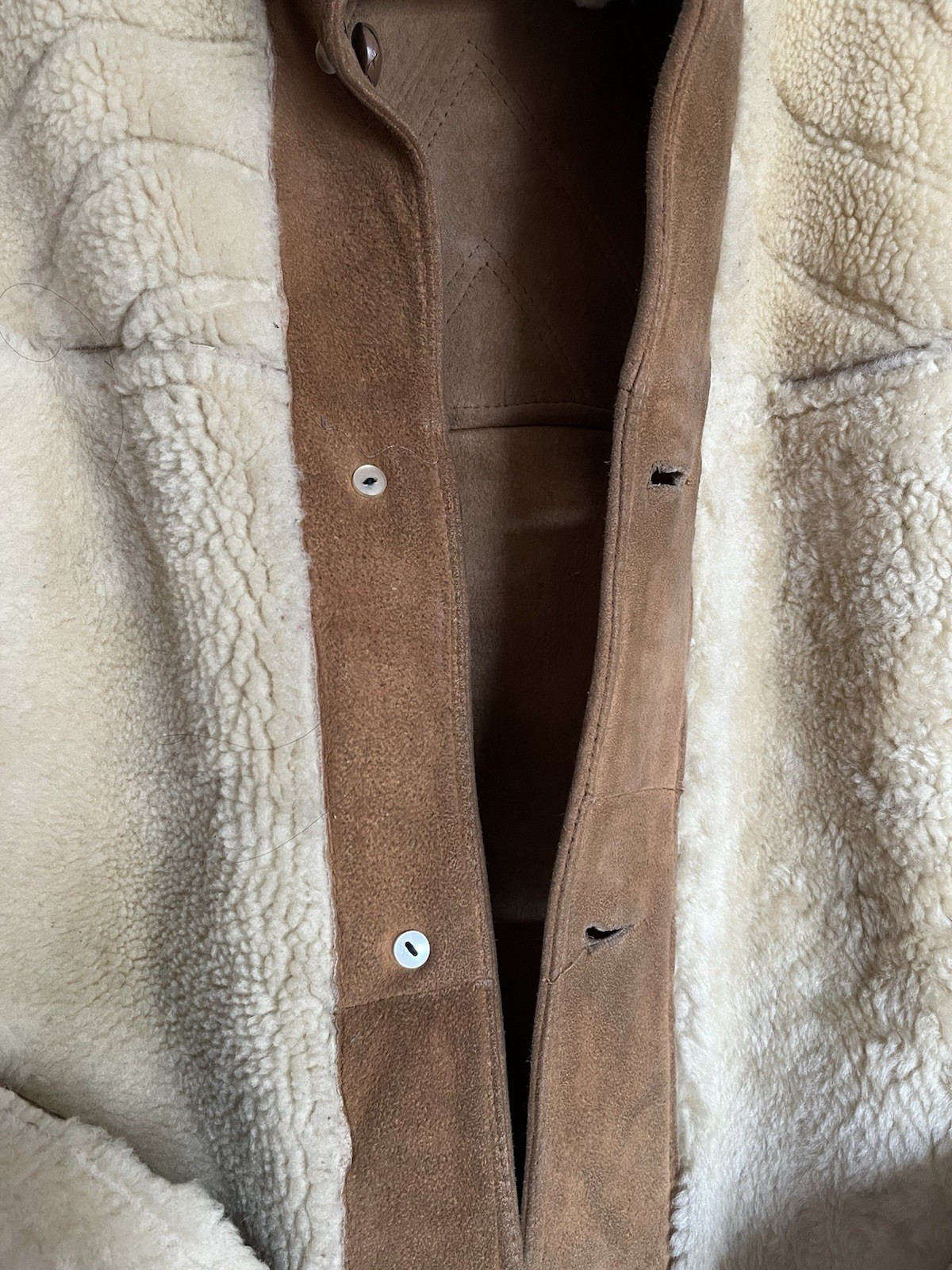 Vintage Designer French Sheepskin Shearling Coat Women’s Large Cognac / Cream
