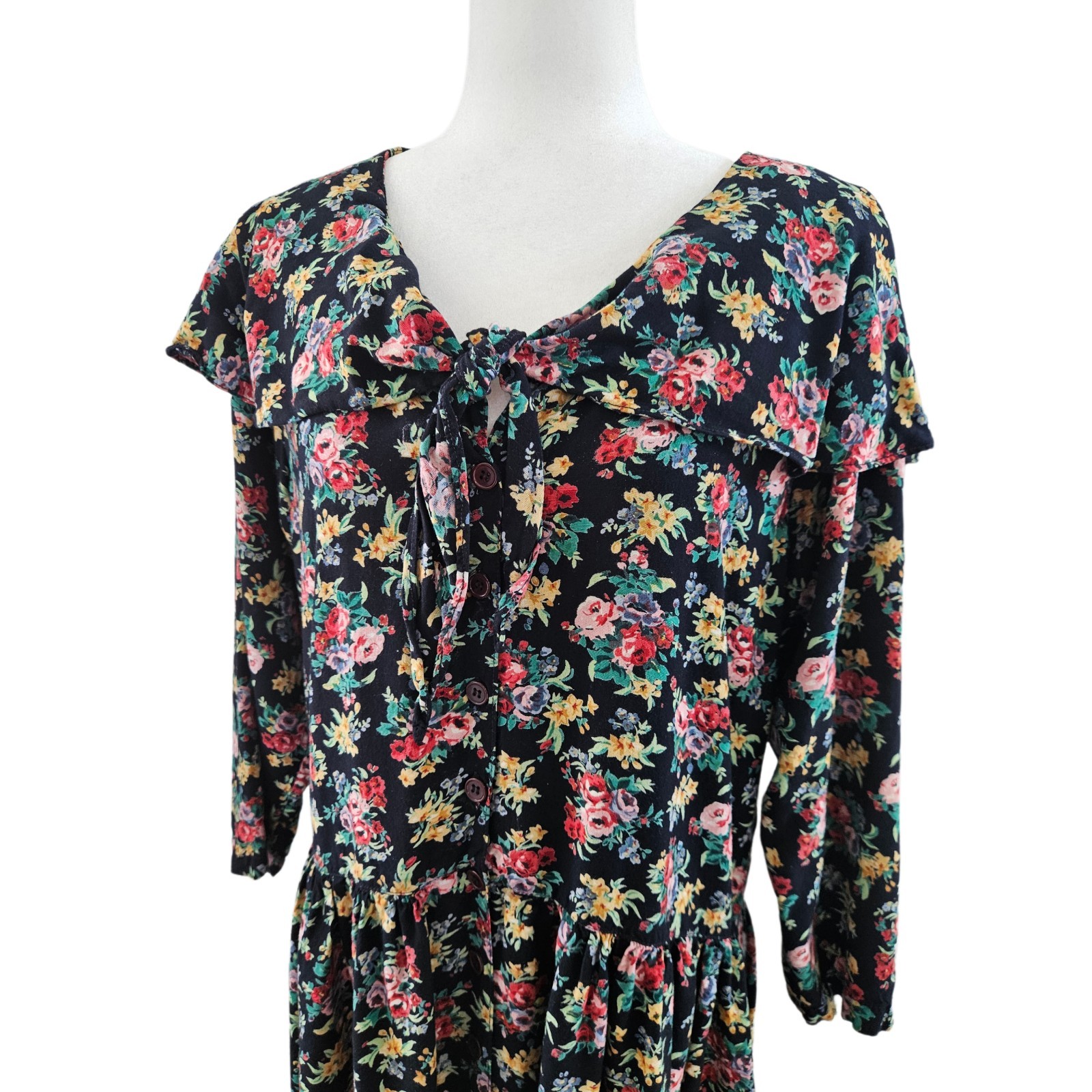 Vintage 90s Starina 100% Rayon Floral Cottagecore Prairie Dress Size M/L