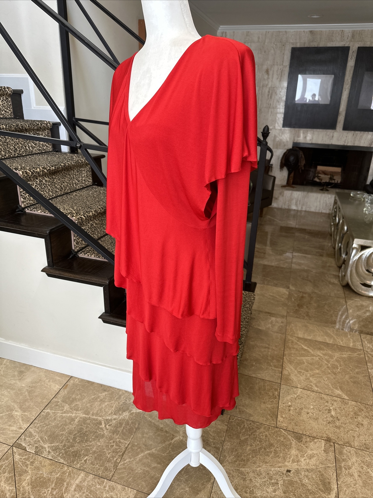 Holly Harp From Bergdorf Goodman Vintage 70s Iconic Red Tiered Jersey Dress S