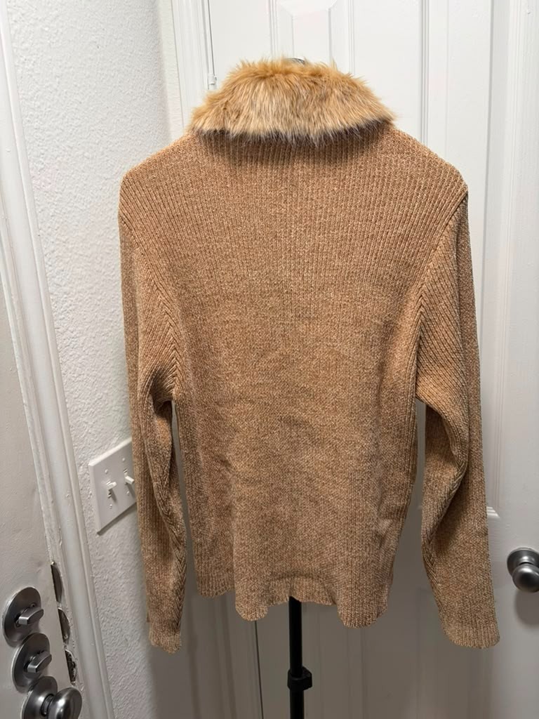 Y2K Lisa International Faux Fur Collar Suede Knit Zip Up Jacket
