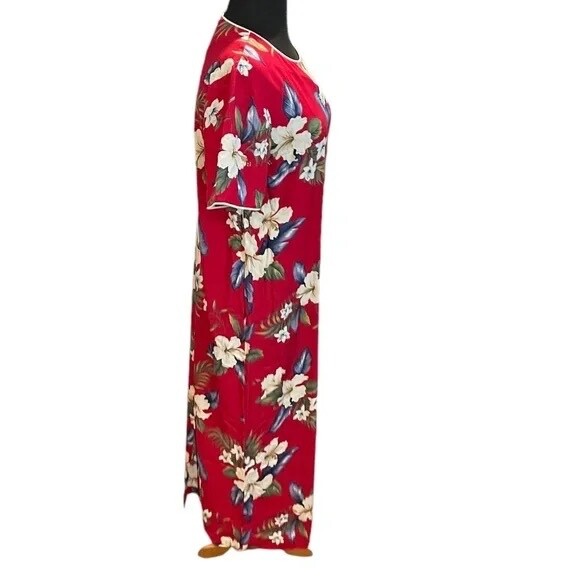 Iolani Hawaii Vintage 80s Red Multicolor Floral Print Maxi Women’s Dress Small