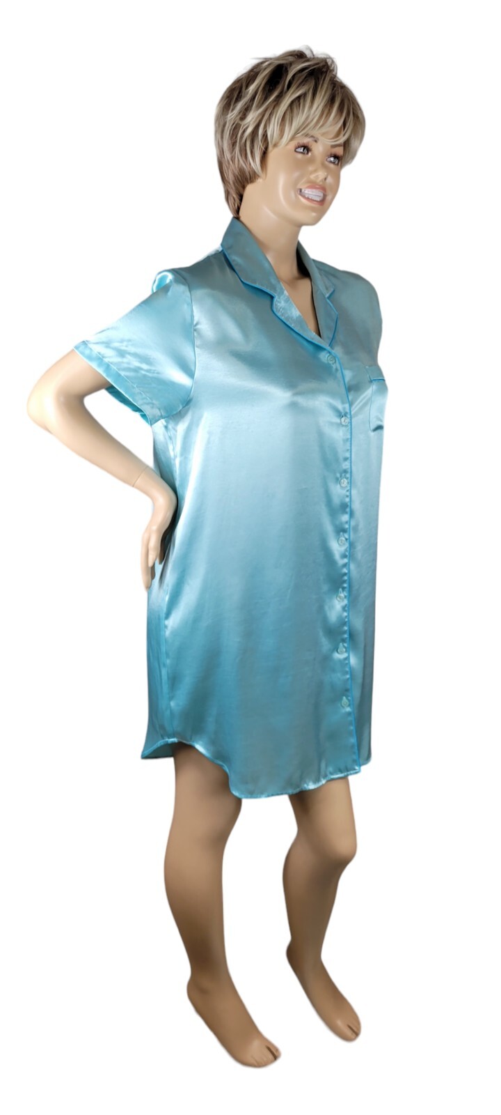 Vintage 90’s Delicates Liquid Satin Poly Turquoise Sleep Shirt Nightgown Sz XL
