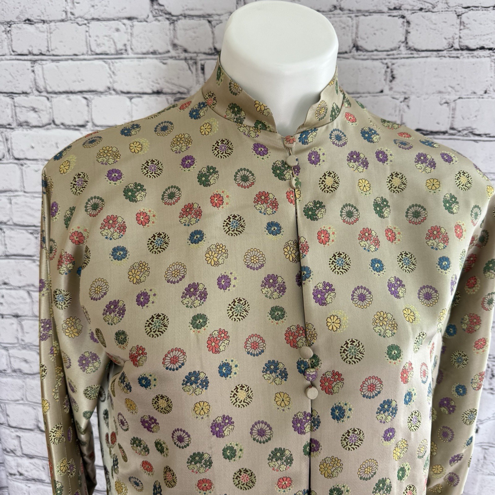 Vintage I. Magnin Brocade Pattern Top Mandarin High Collar NO SIZE Tag SM Med ?