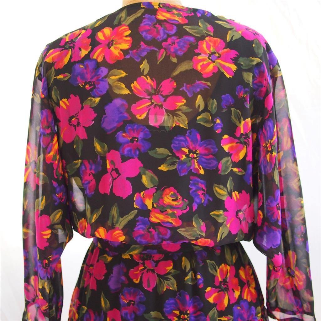 Vintage 80s PHOEBE Floral Pleated Elastic Waist Belted Dress Secretary USA 10