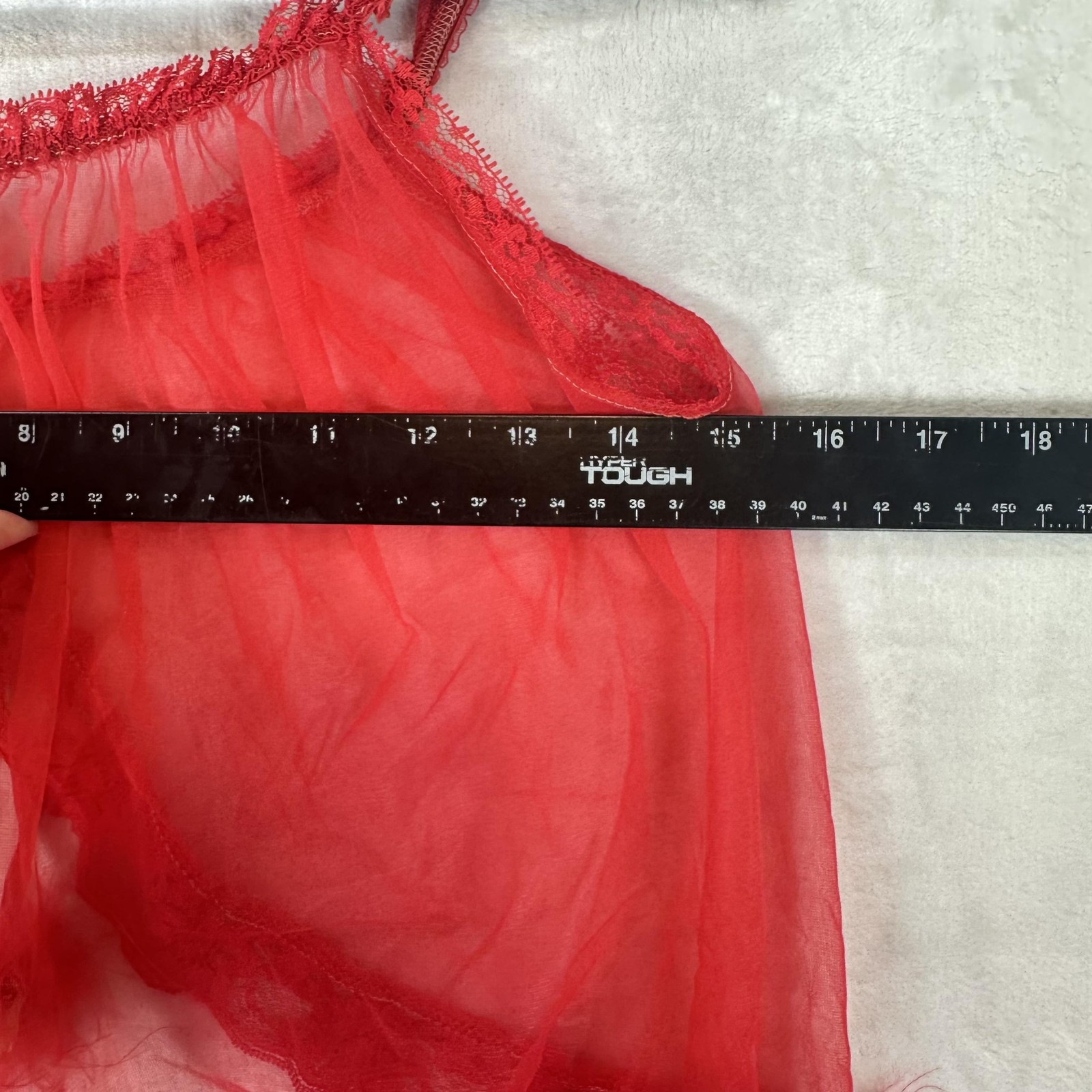 Vintage Exotique Top Womens OS Red Sheer Mesh Fur Trim Babydoll Lingerie 60s