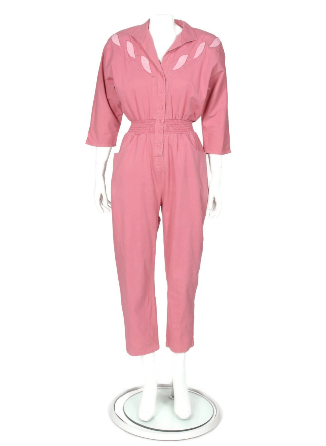 Vintage 1990s JOAN WALTERS Petite Salmon Pink Pleather Inlay Jumpsuit XS/S /166