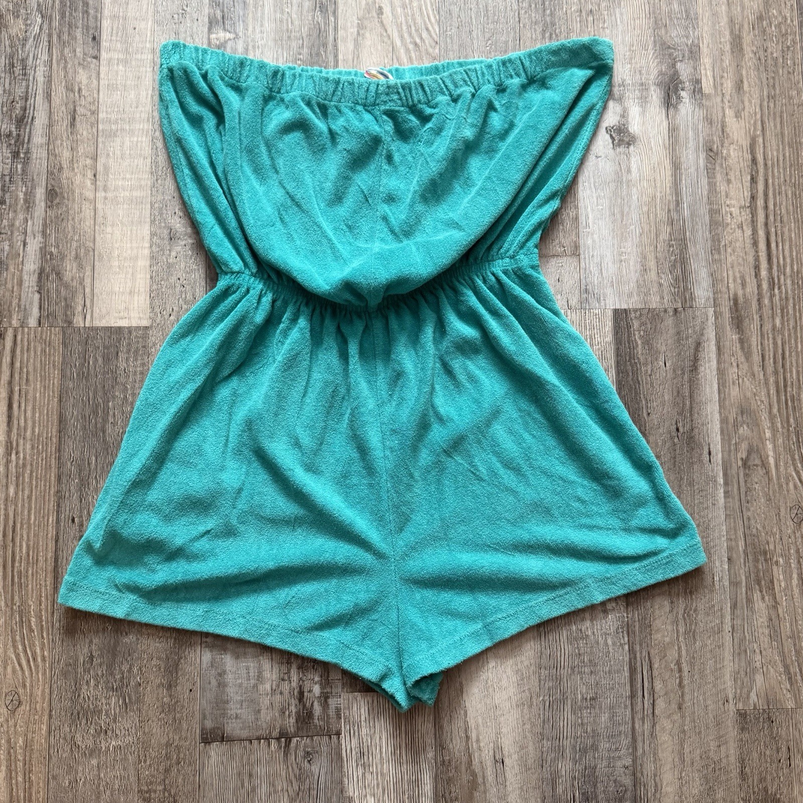VTG 70s Beached Sears Terrycloth Strapless Teal Romper Jumpsuit (Size M) Rare
