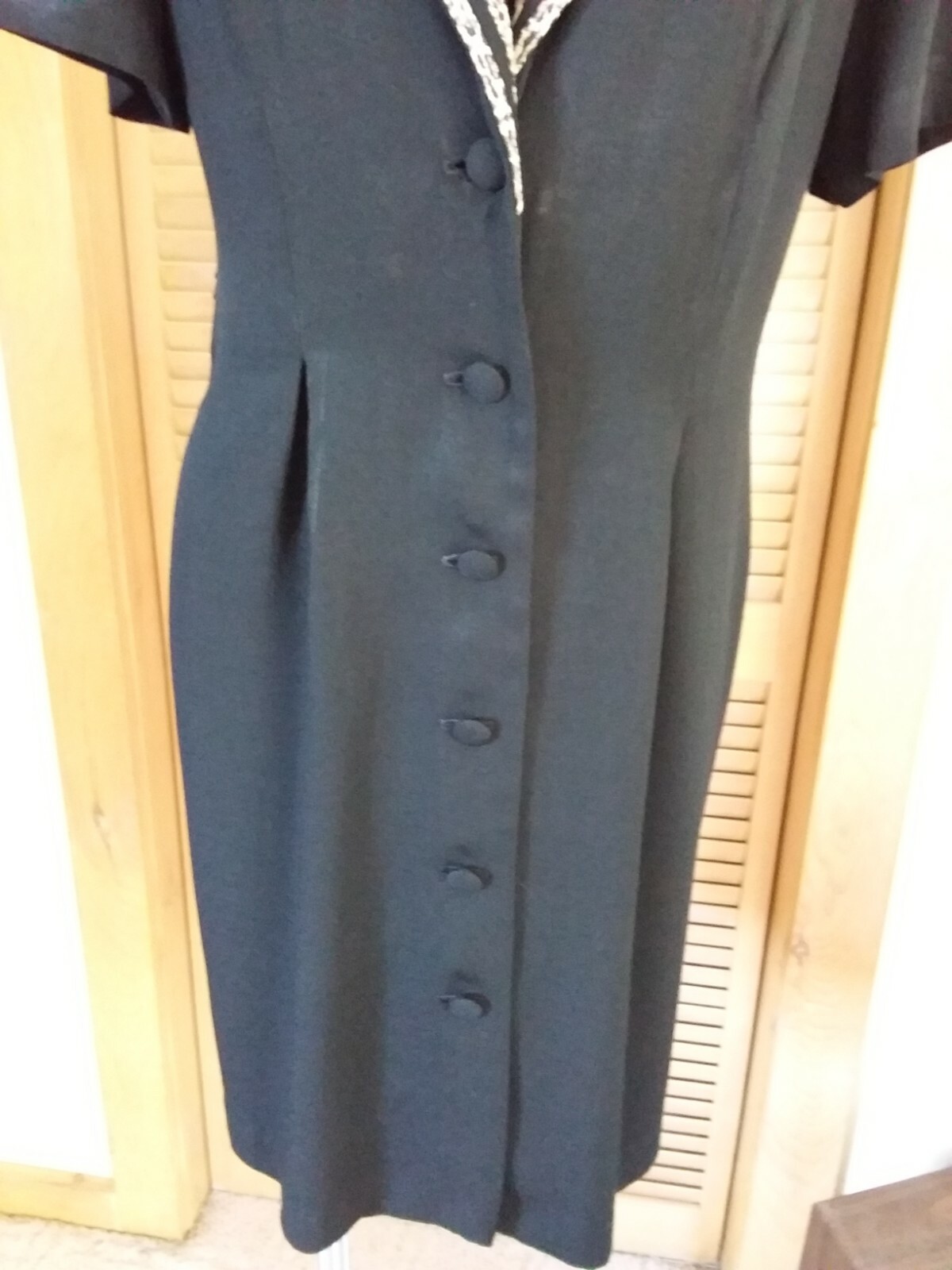 VINTAGE DRESS BUTTON-UP S.L. FASHIONS Size 12P (see measurements) Leopard Trim