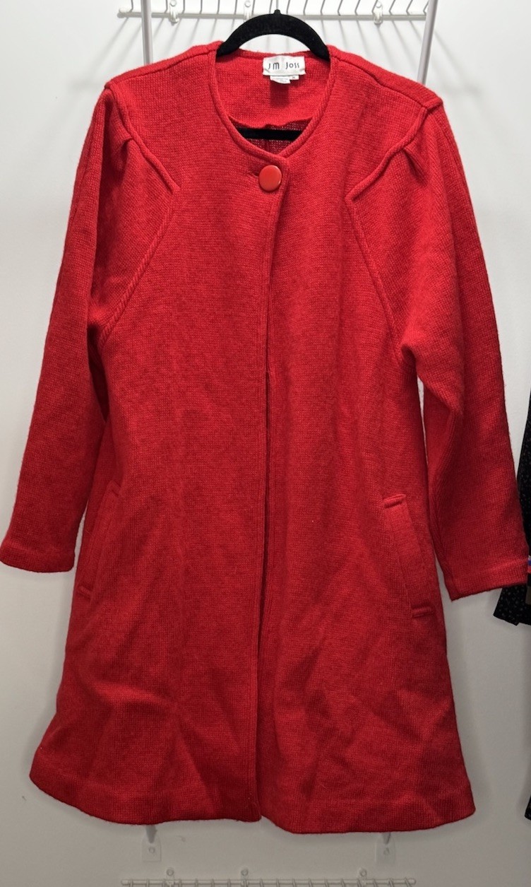 VTG Vintage J.M Joss RED Long Sweater Duster Swing Coat Mohair Wool Blend Sz M