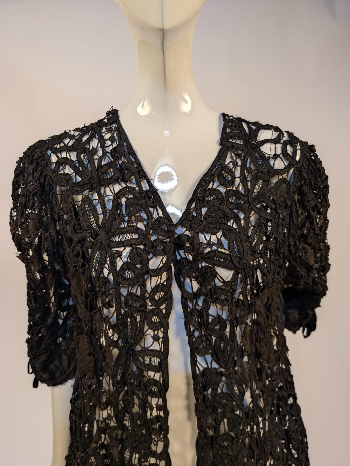 EDWARDIAN BLACK TAPE LACE JACKET W SILK BOW TRIM
