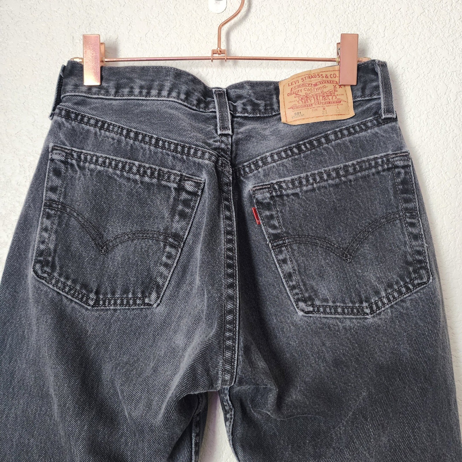 LEVIS VINTAGE Student Fit USA Made Cut Off Raw Hem Denim in black size 27×32