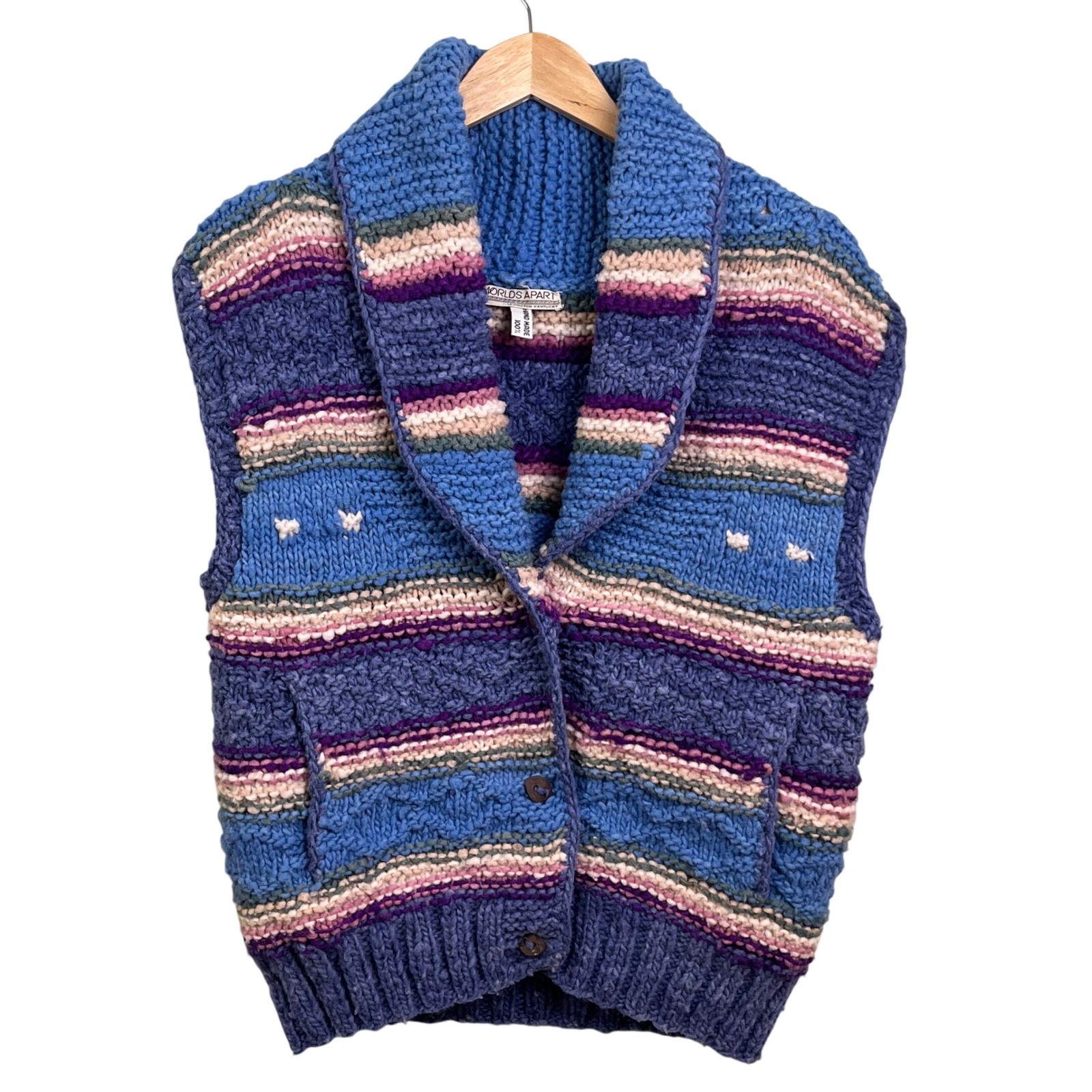 VTG Worlds Apart Hand Made 100% Wool Scandinavian Heavy Sweater Vest USA Read