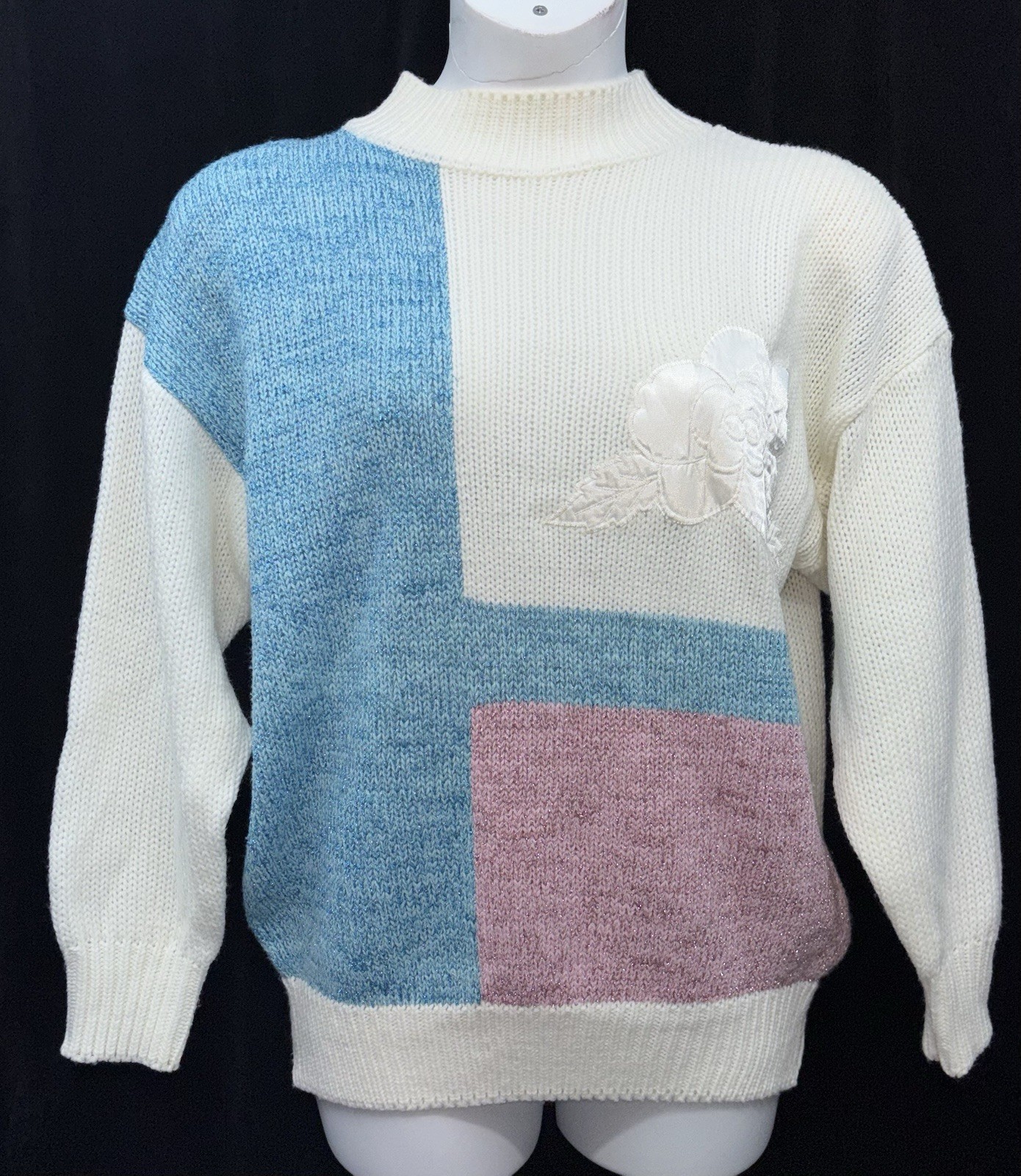 VTG 80s Smith Junction Women Size L Pullover Color Block Long Sleeve Sweater