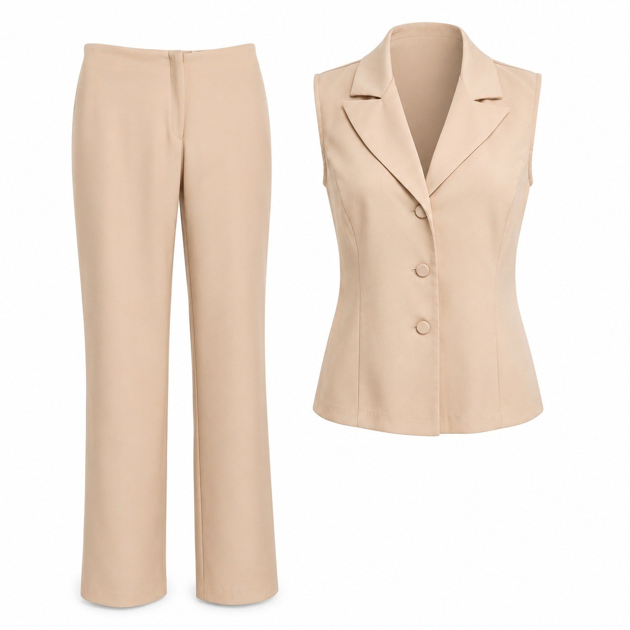 Vintage 90s Alyn Paige Womens 13/14 Cream Sleeveless Collared Vest & Pant Suit