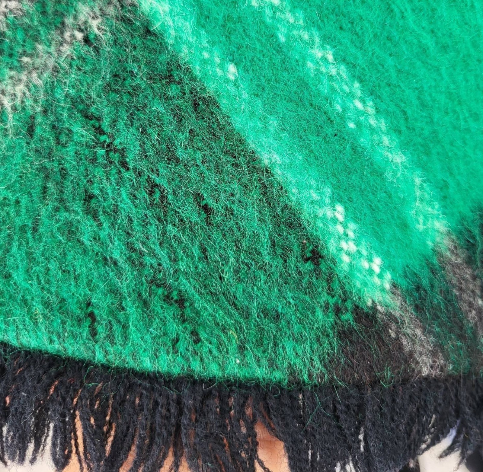 1960s Black And Green Plaid Poncho/Cape As Is