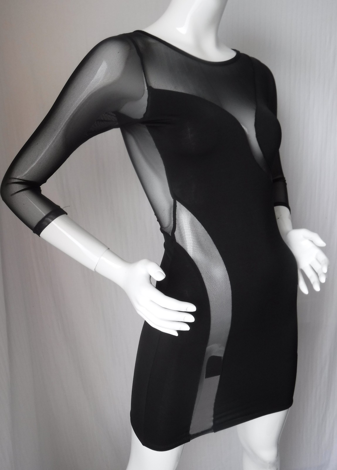 VTG FREDERICKS of HOLLYWOOD Super Sexy!! BodyCon Mini Dress w/Sheer Mesh XS New