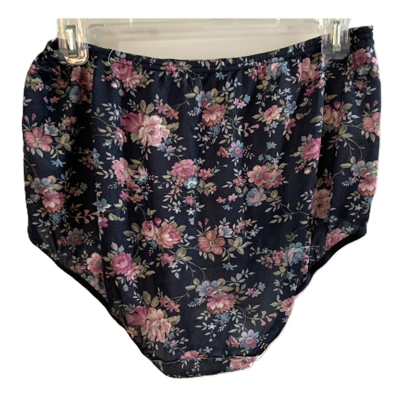 Vintage Vanity Fair Panties Black Pink & Blue Floral 100% Nylon Size 7 / 44 NWOT