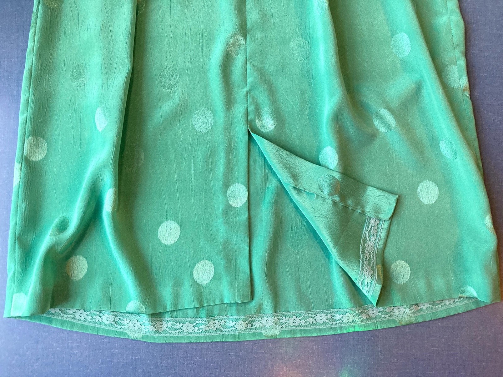 Vintage 80s Polka Dot Secretary Midi Dress, Green, Small, 39″ Chest