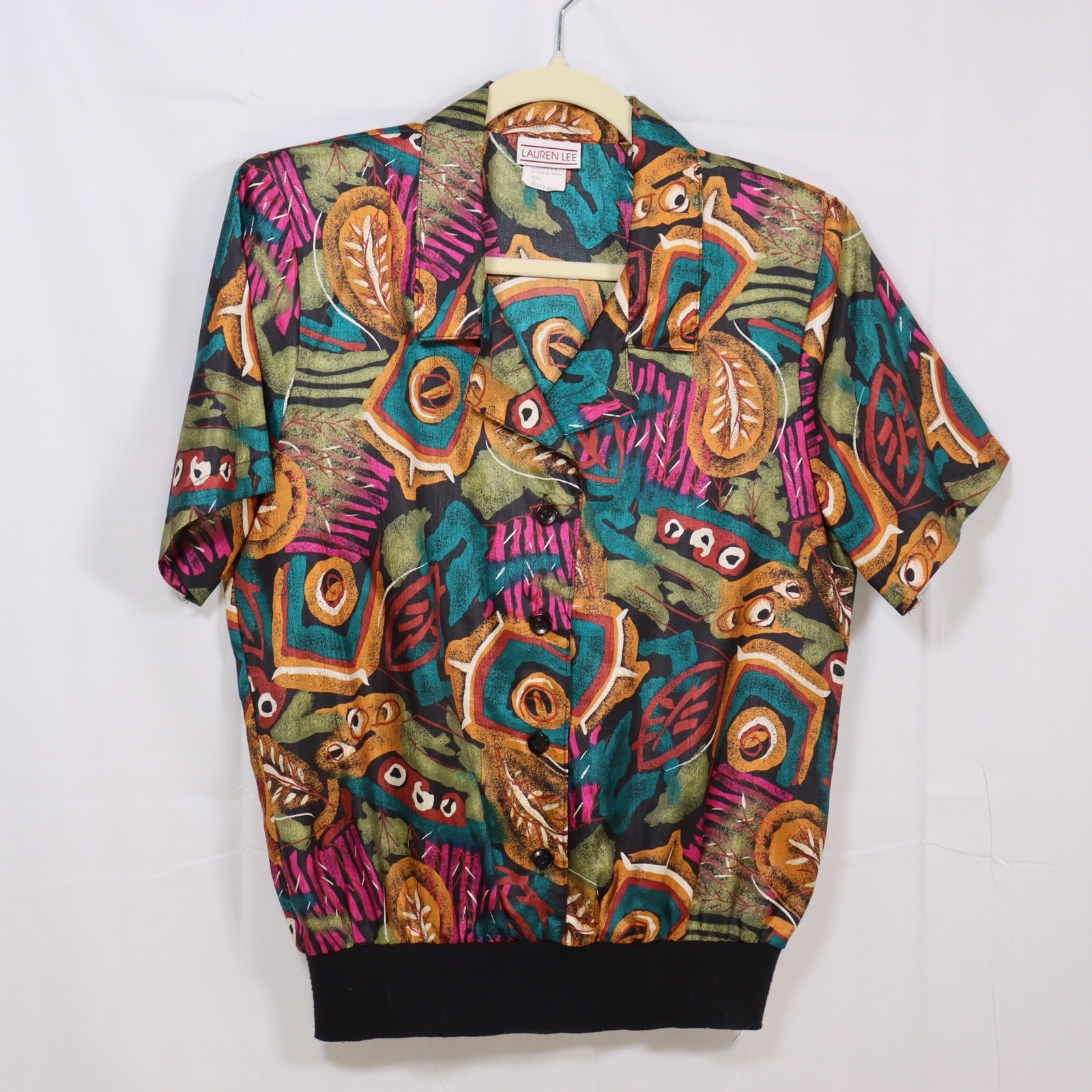 Lauren Lee Abstract Button Front Top 8 Multicolor Womens Vintage Blouse