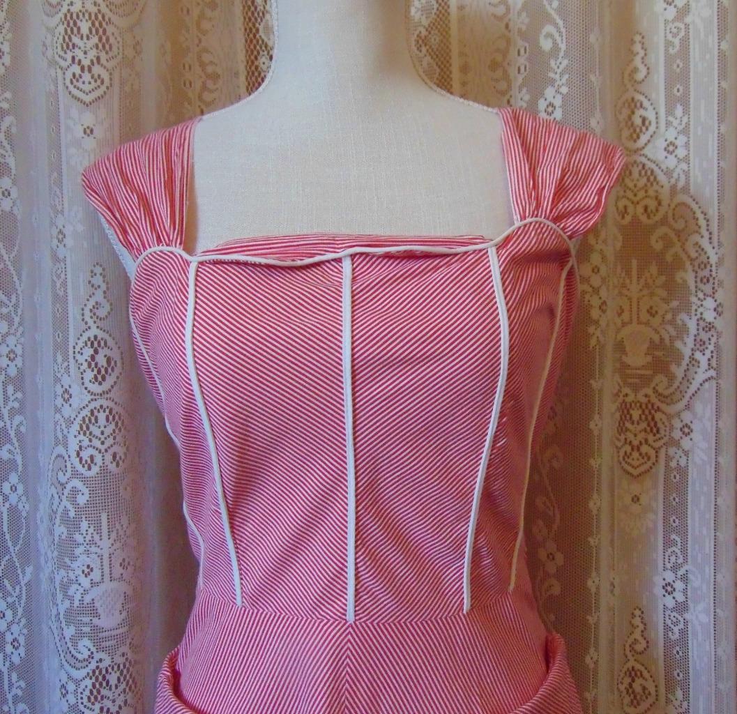 VTG 1940s Luv Lee Red & White Stripe Cotton Sun Dress M/Lg