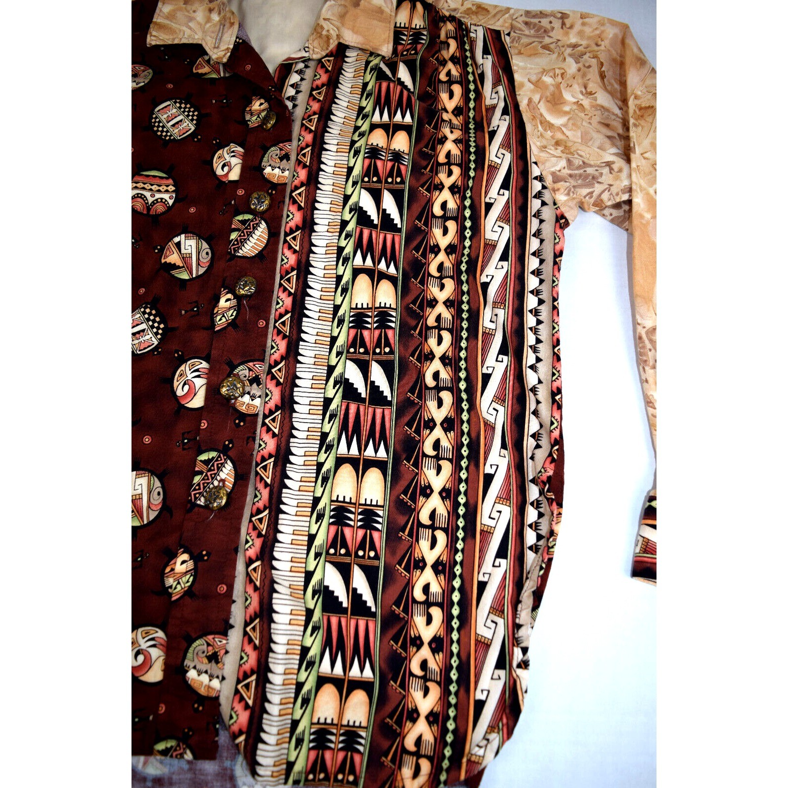 Vintage Turtle Shirt 3 Patterns Turtle Size M/L 70s 80s 2 Tone Maroon Tan OOAK