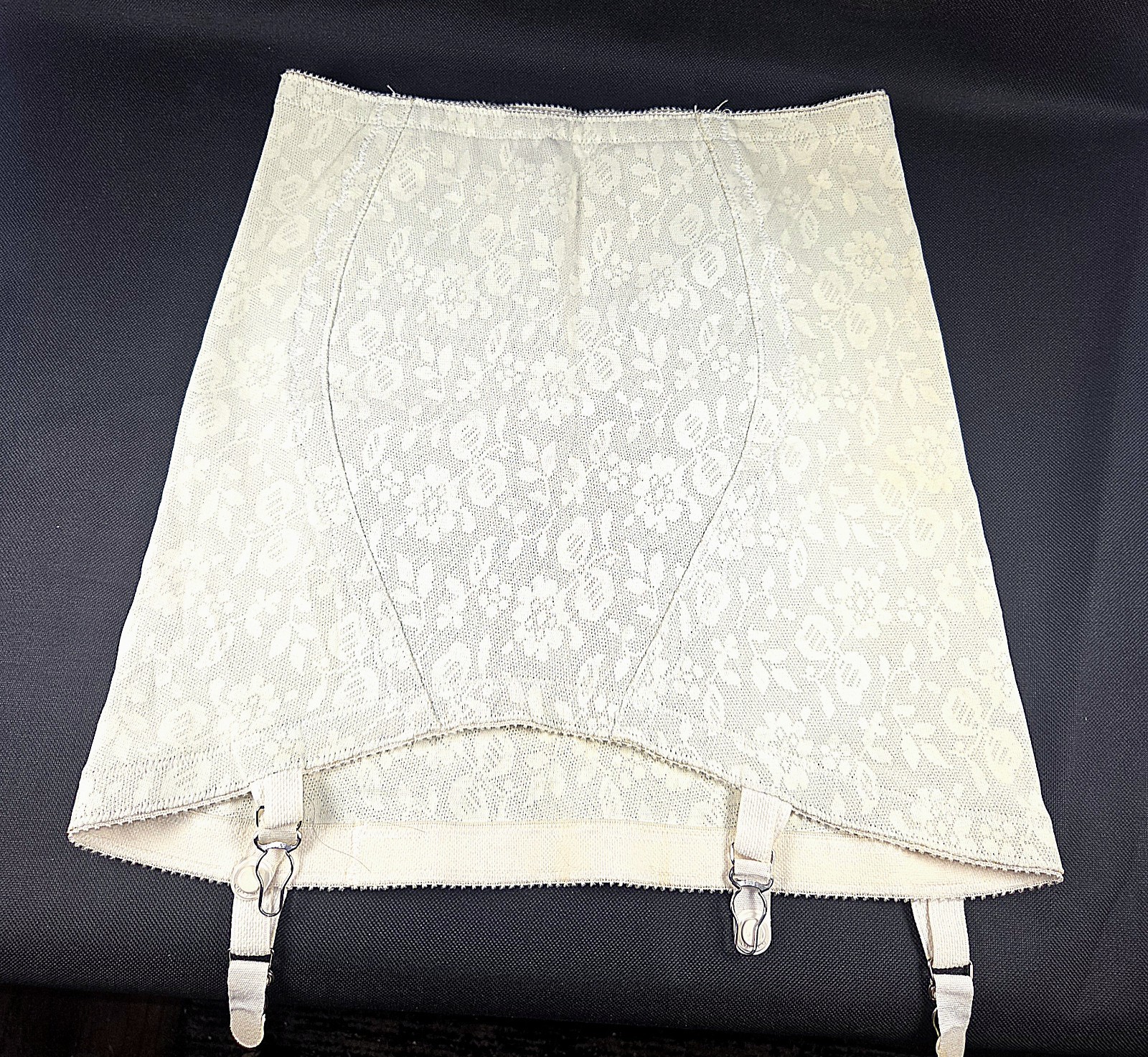 VTG 1950s High Waisted Open Bottom Girdle Rose Lace Skirt Garter Corset Small
