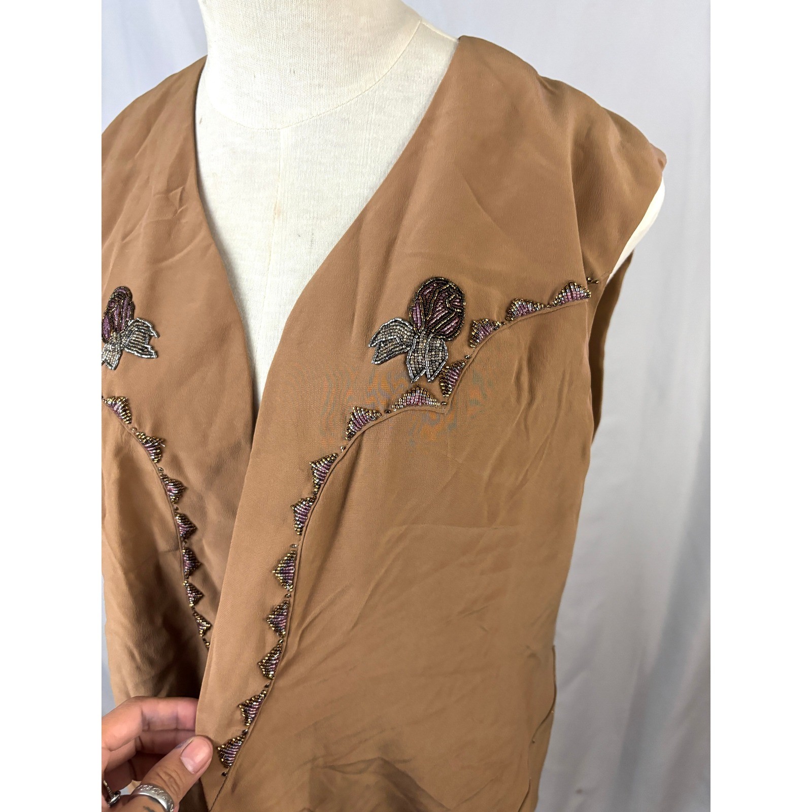 Handmade OOAK Beaded Vest Boho Western Long Open Front Artisan
