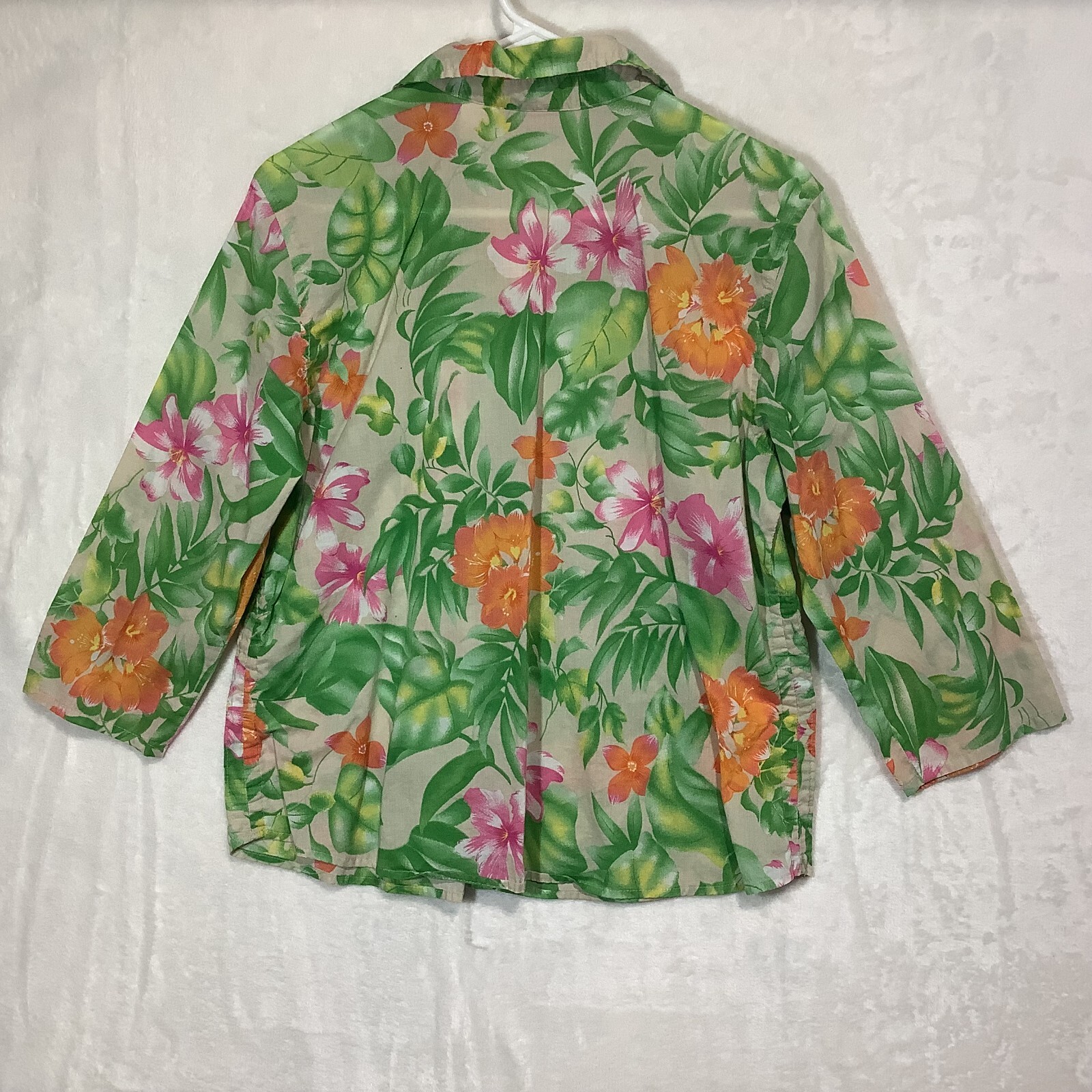 Womans Hawaiian shirt Button Up Green Floral Cappagallo Size Large Boho