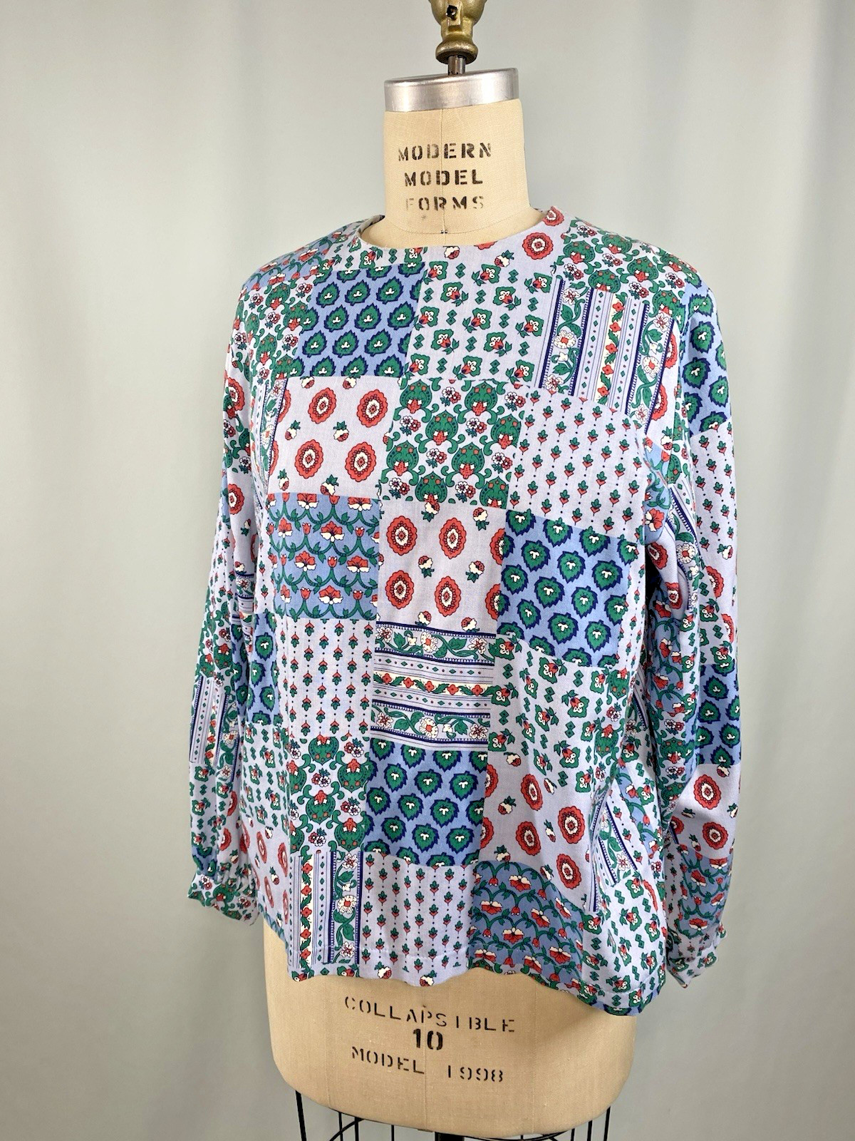 Vintage Dress top & skirt set SIZE MEDIUM blue patchwork cottage 70s 80s boho