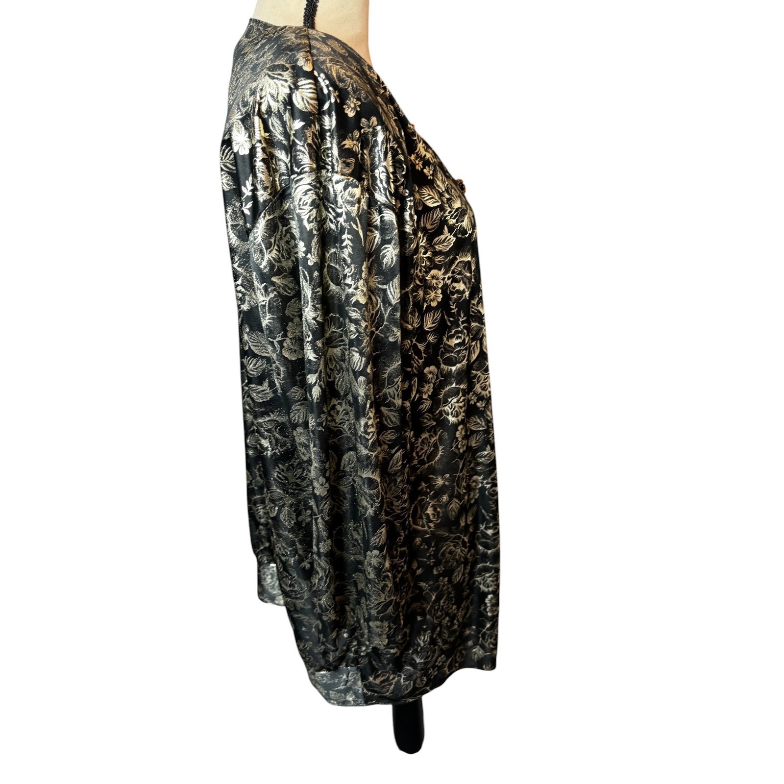 Vintage Gossip Metallic Floral Tunic and Pants Set Black Gold Silver 16W