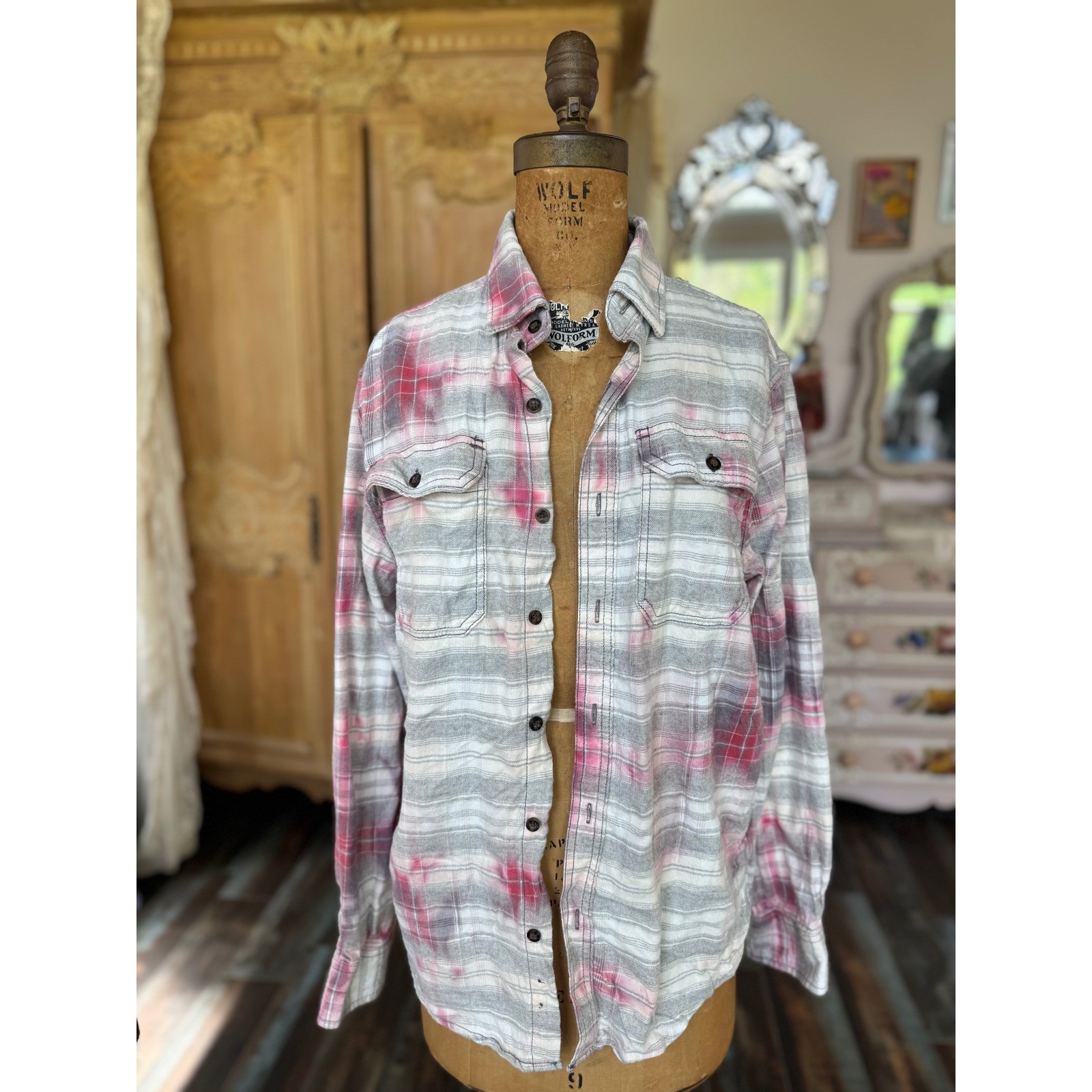Upcycled Floral Flannel Shirt Small | Cottagecore Rose Patch Soft Plaid