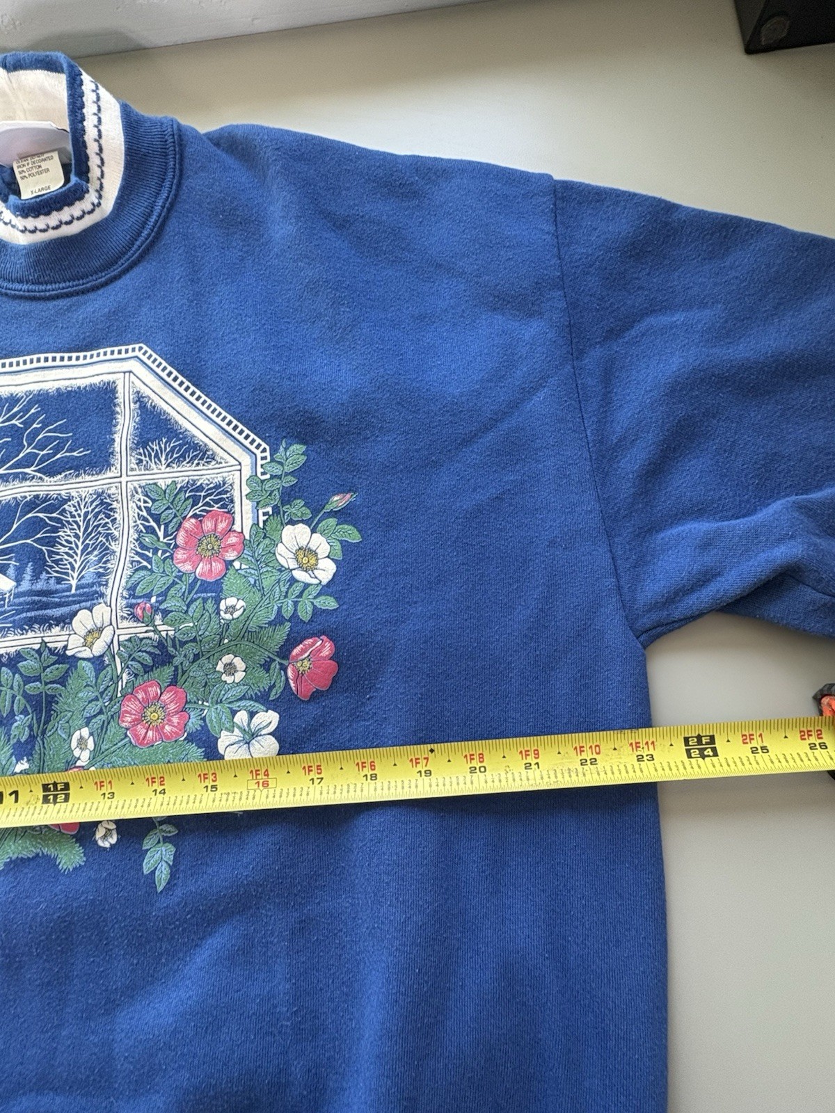 Vintage Morning Sun 90s Streetwear Women XL Farmhouse Flower Sweatshirt Blue USA