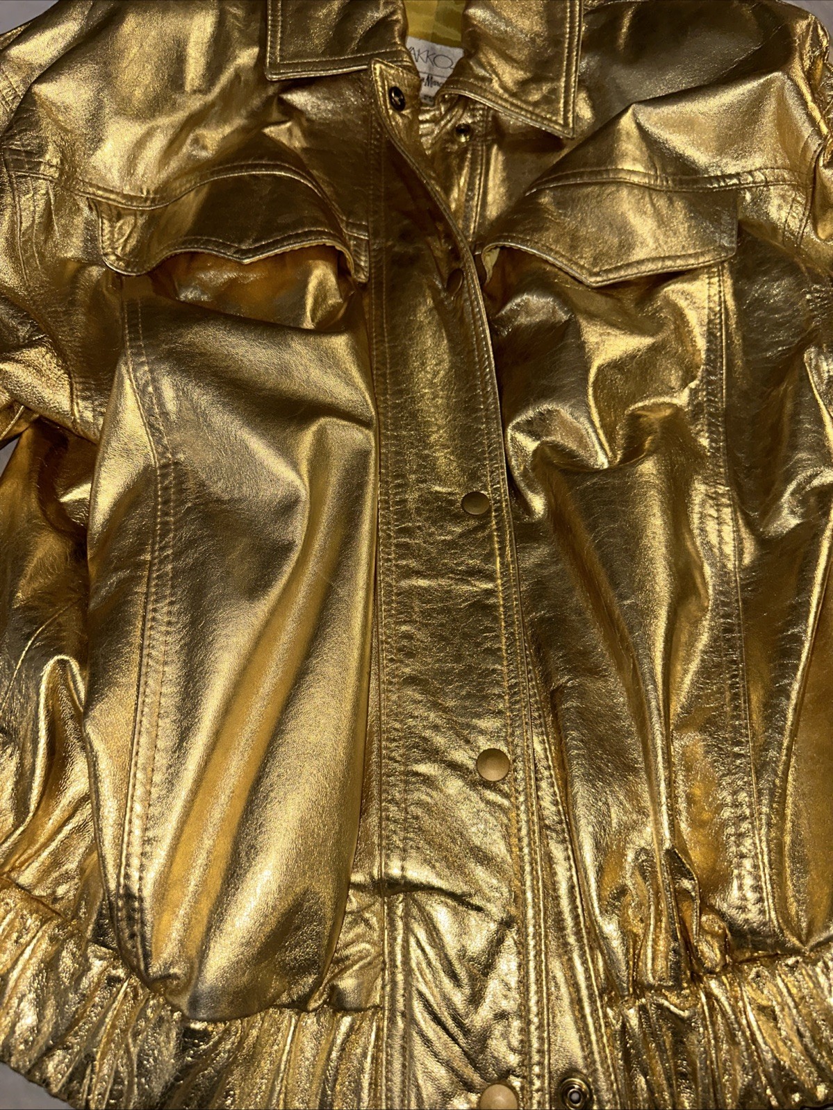 Vintage 80s VAKKO Neiman Marcus Gold Metallic Leather Jacket Bomber Medium USA