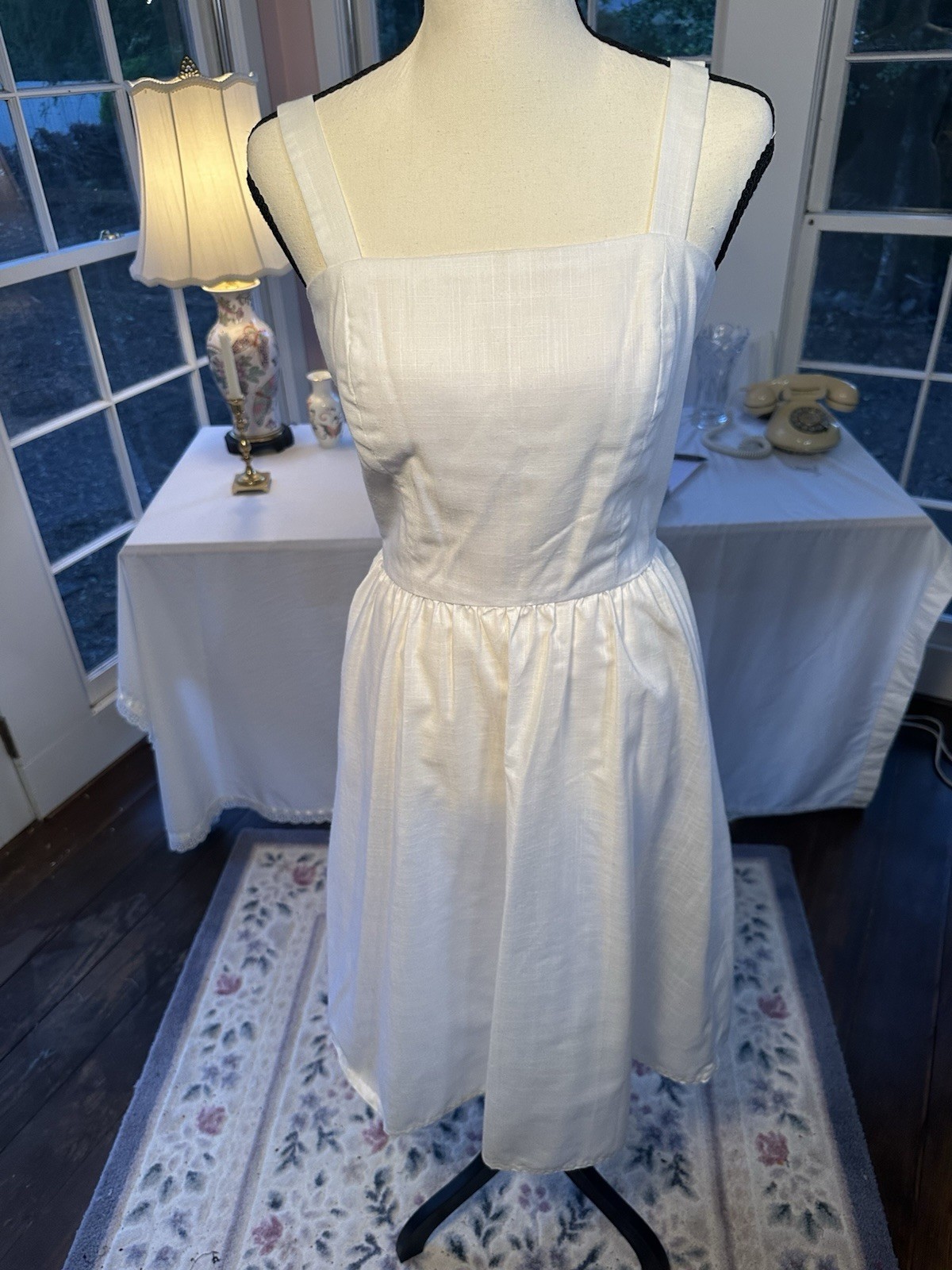 Vintage 50s Off-White Eggshell Swing Dress With Jacket Princess Bodice Small