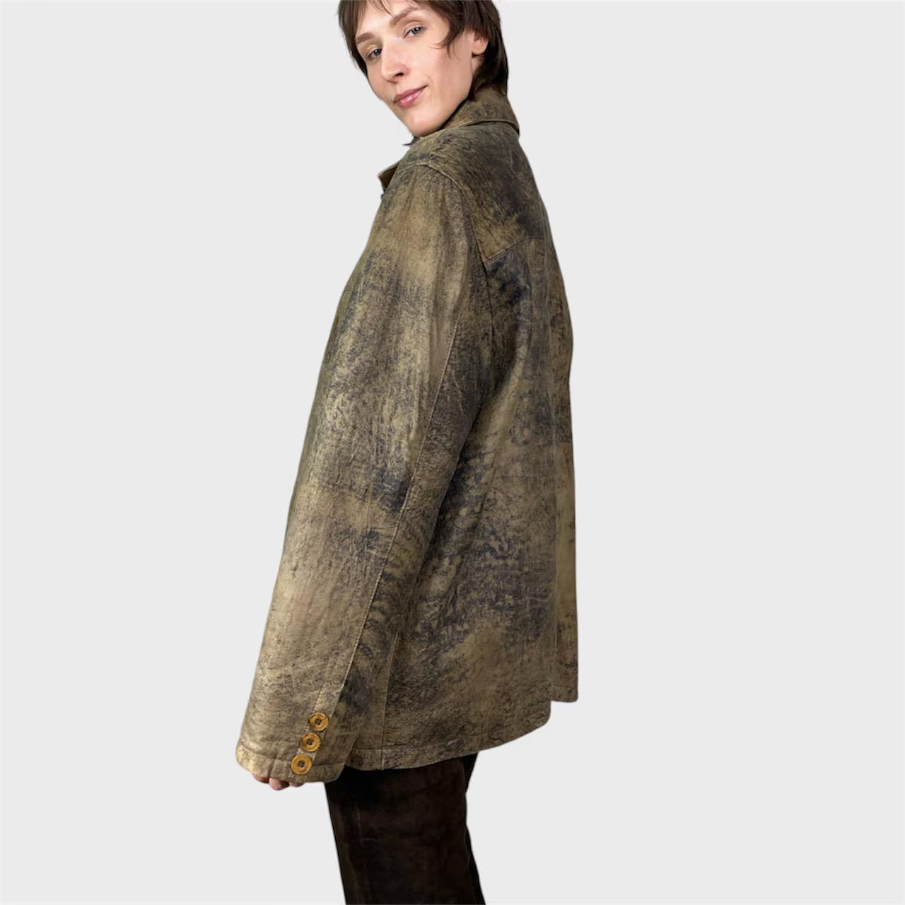 Vintage Distressed Lamb Leather Jacket: Oversized Brown Unisex size US10