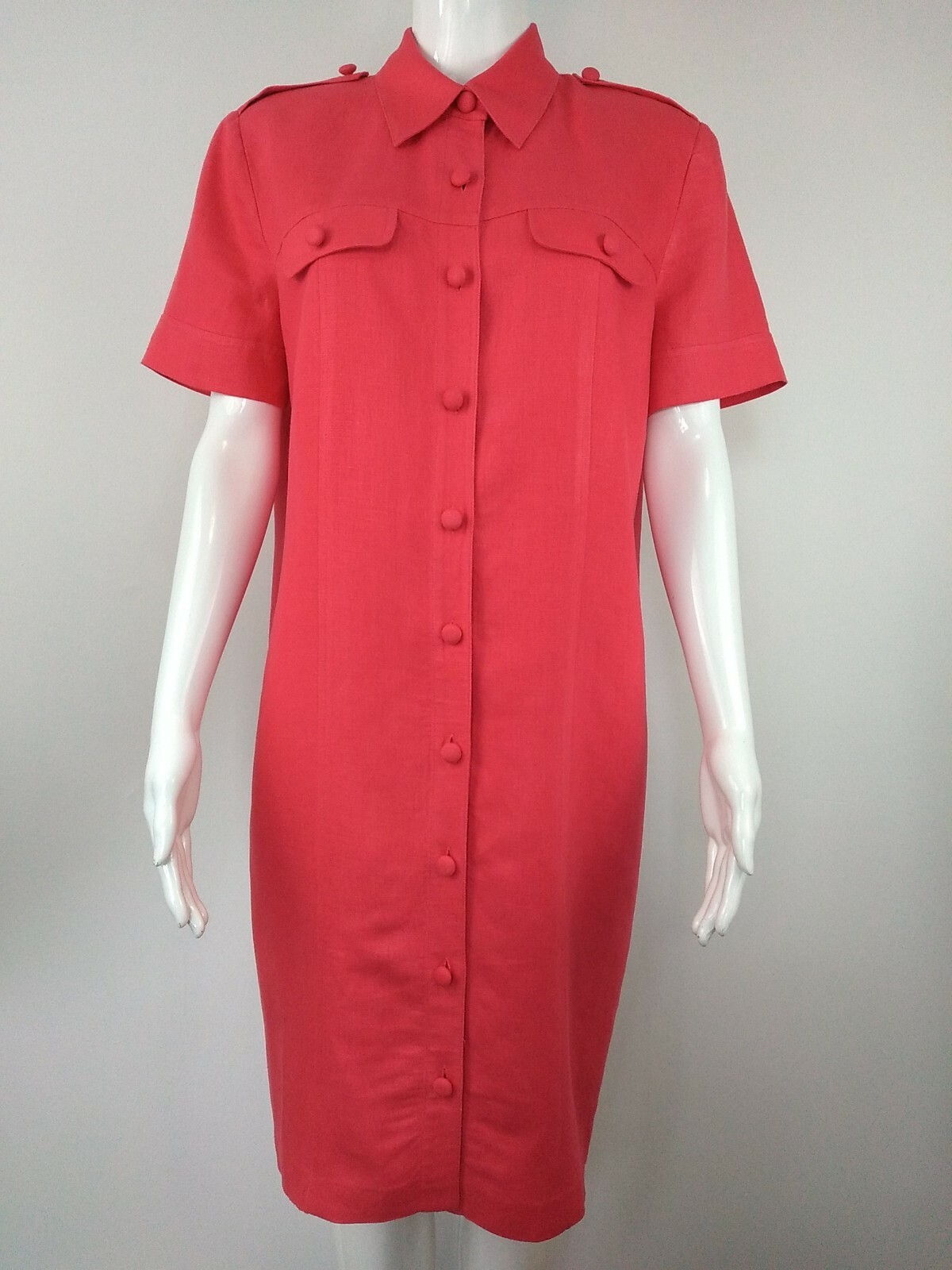August Silk Vintage 90s Shift Shirt Dress 6 Womens Button-up Linen Blend Red