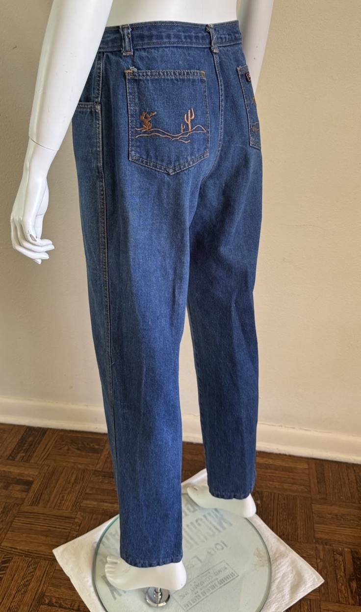 70s Vtg Jean Michele Paris Western Cowgirl Denim Jeans W 27 L 30 Embroidered