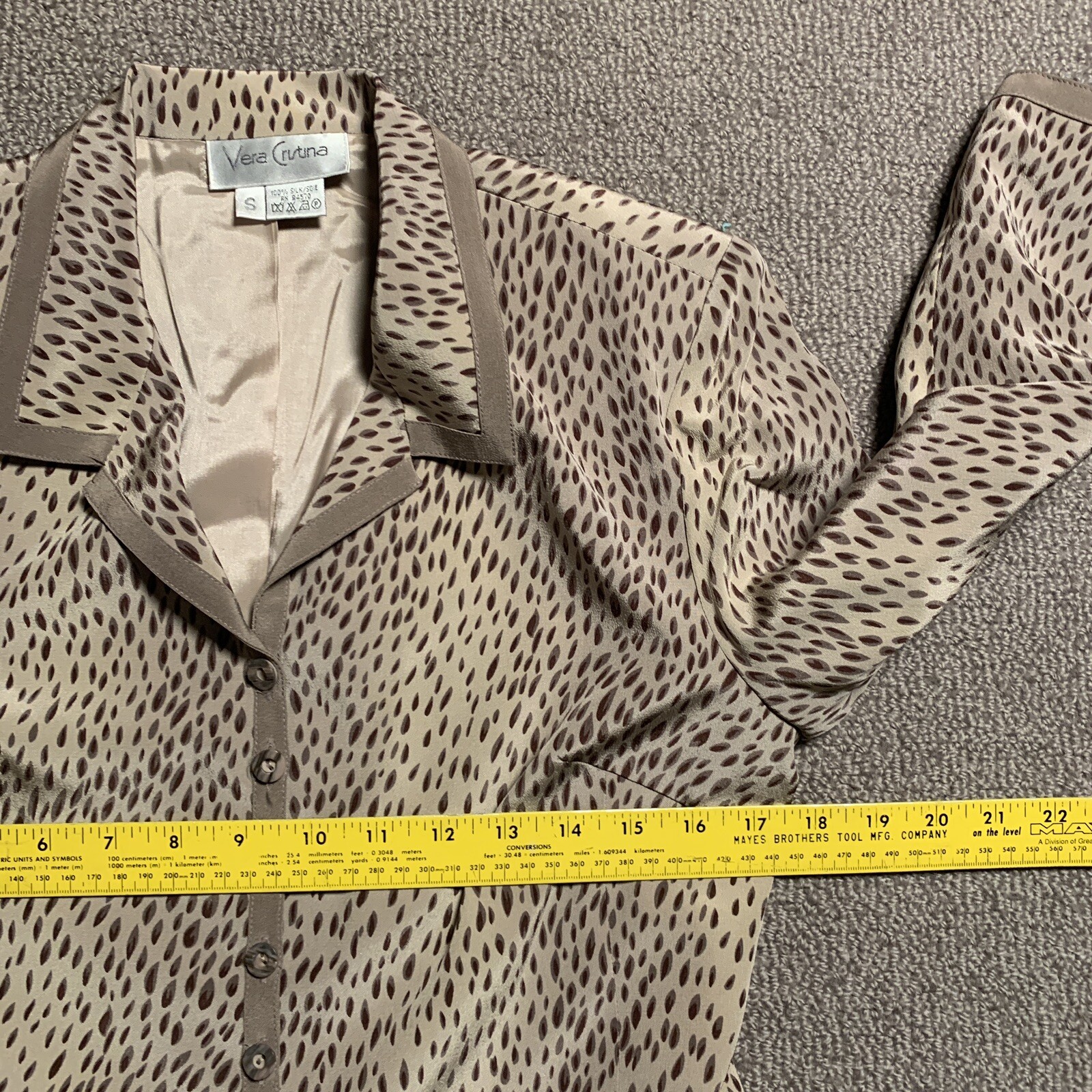 Vintage Vera Cristina Jacket Women S 100% Silk Blazer Beige Animal Print Lined