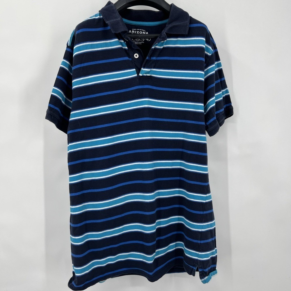 Vtg Arizona Jean Company Women’s Polo Shirt Size XL Jr Blue Striped Short Sleeve