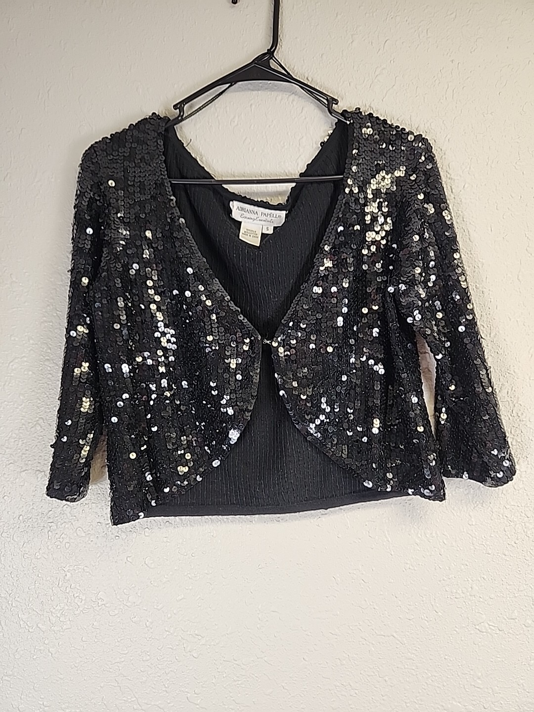 VTG Adrianna Papell Evening Essentials Black Cropped Sequined Bolero SZ S