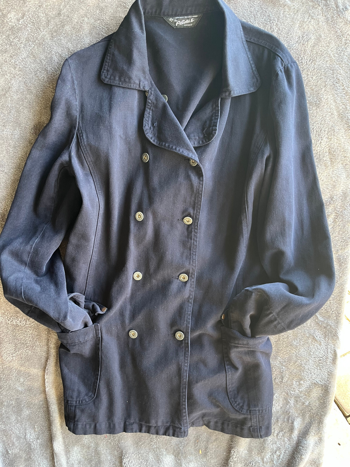 Vtg. AG Adriano Goldschmied Blue Cargo Jacket Small, Double Breasted Tencil