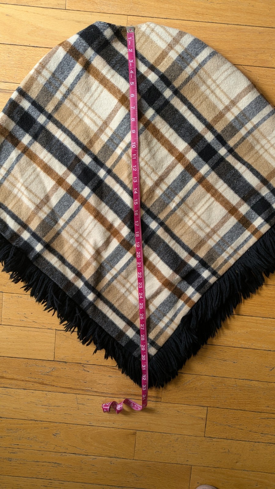 Vintage 60s/70s Mr. Z San Francisco Brown Plaid Wool Fringe Cape Lined Women’s
